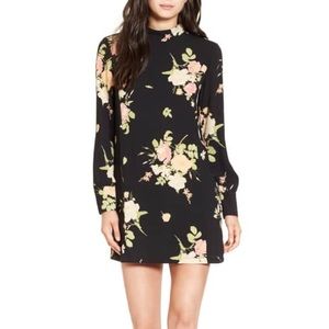 Leith Floral Print Mock Neck Shift Dress
